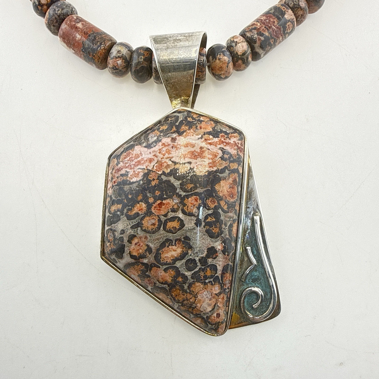 Jay King Necklace Leopard Skin Jasper Pendant Sterling Silver 925 Modernist Set