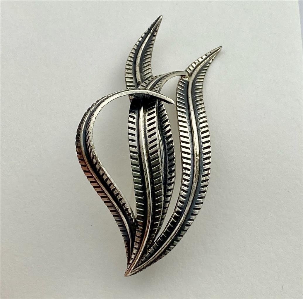 Vintage Danecraft Sterling Silver Fern Leaves Brooch Pin