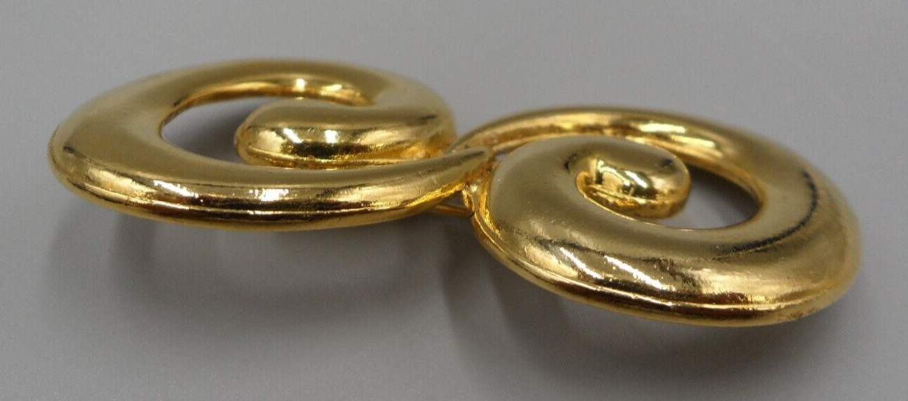 Vintage Swirl Brooch Opposing Ocean Waves Gold Tone Modern Art Beach Theme Mint