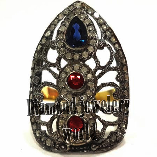 Gorgeous 1.88ctw Rose Cut Diamond Gemstone Studded Silver Victorian Ring Jewelry