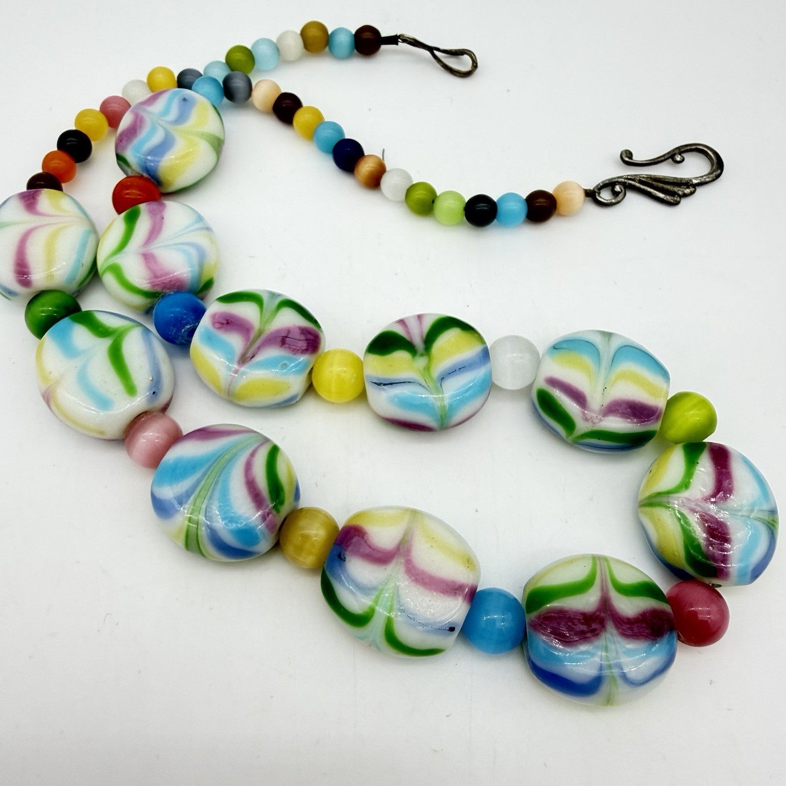 Vtg Lamp Work swirl Glass Necklace Murano Venetian Czech Pastel Rare Estate