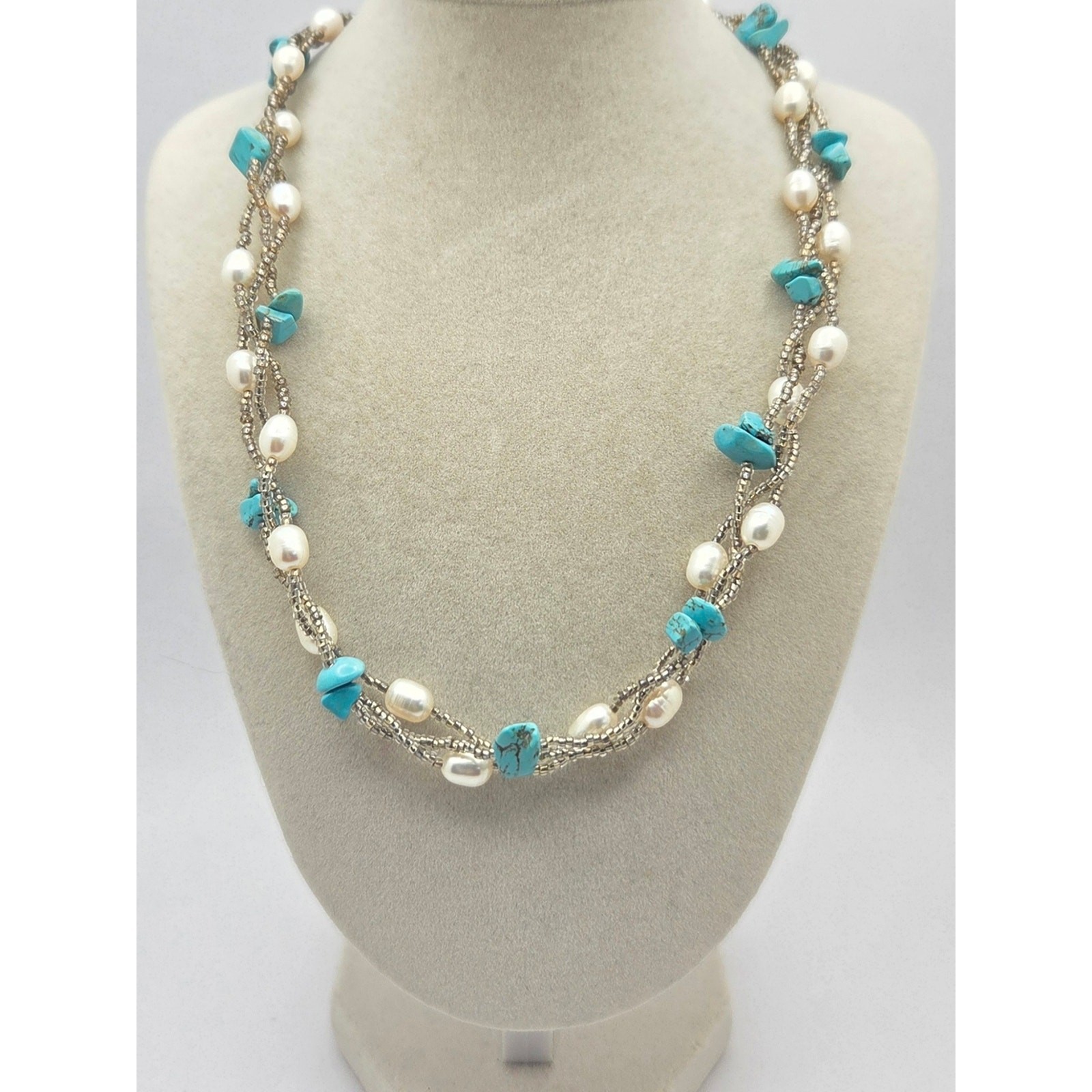 Convertible Freshwater Pearl & Turquoise Multi-Strand Necklace Bracelet Set