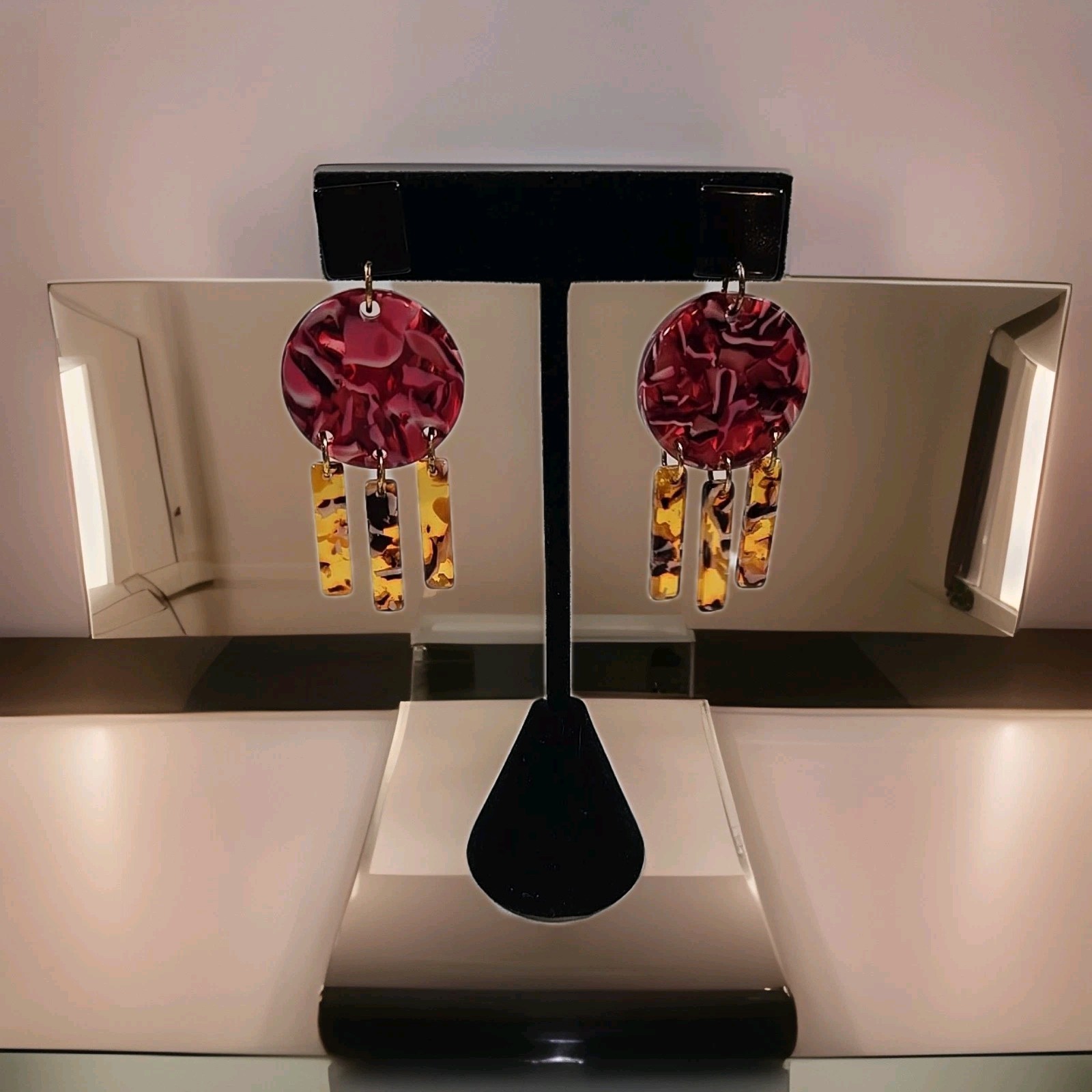 Ann Taylor Dangle Drop Earrings Colorful Acrylic Pierced Costume Jewelry