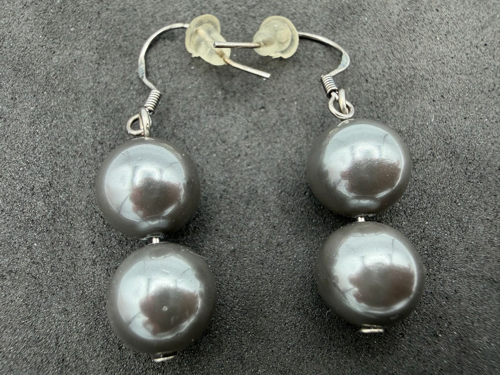 6.32g Vintage Sterling Silver 925 Double Bead Dangle Drop Earrings M