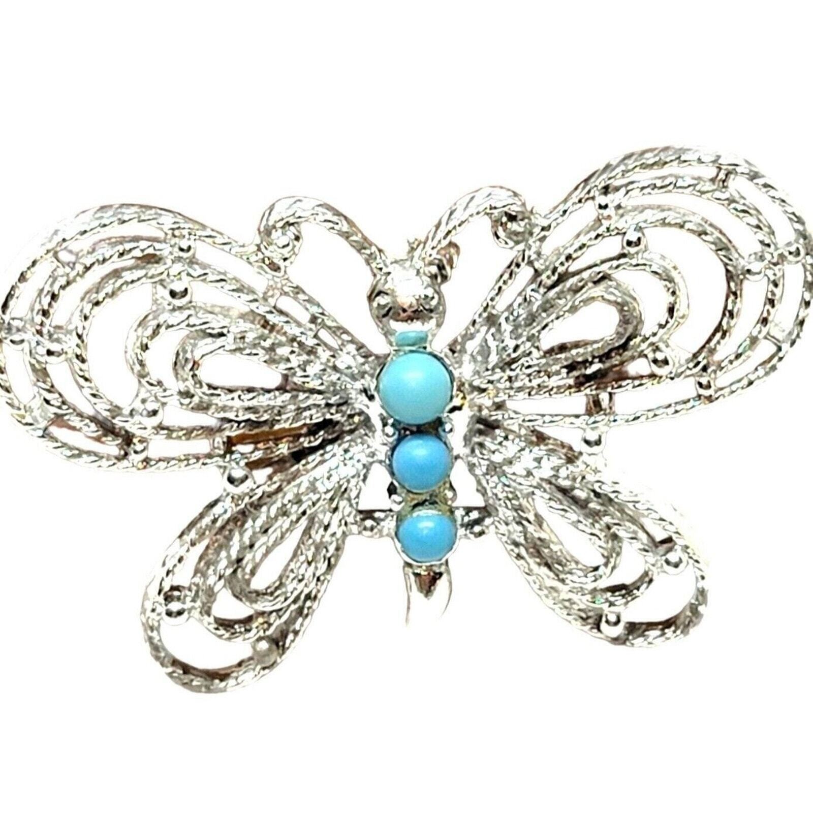 Vintage Brooch Butterfly Gerry’s Light Blue Button Beads Roped Edged SKU 2182