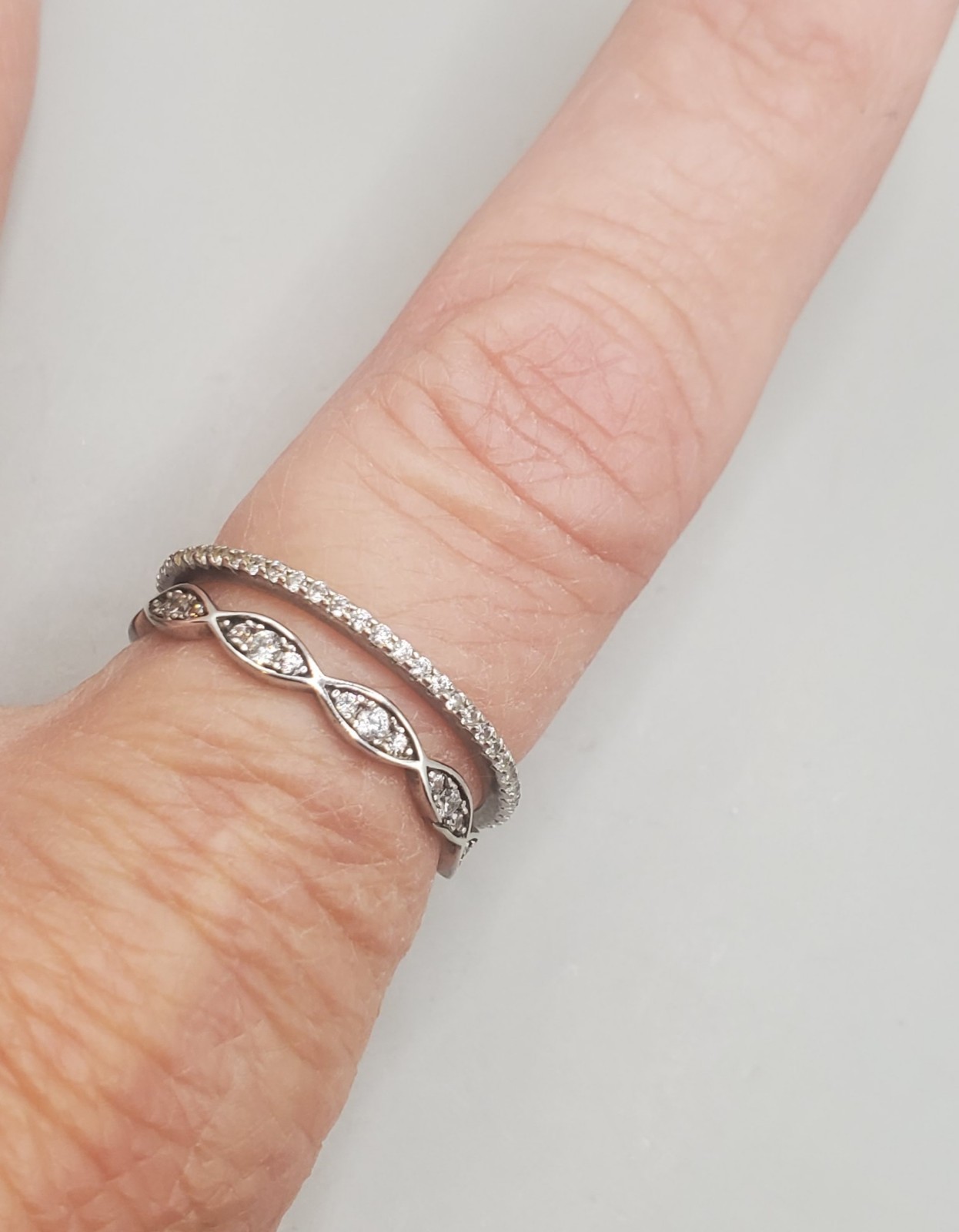 3 Sterling Silver Rings Sz 8: Filigree Lace + 2 Cz Bands – 1 Missing 3 Tiny Cz’s