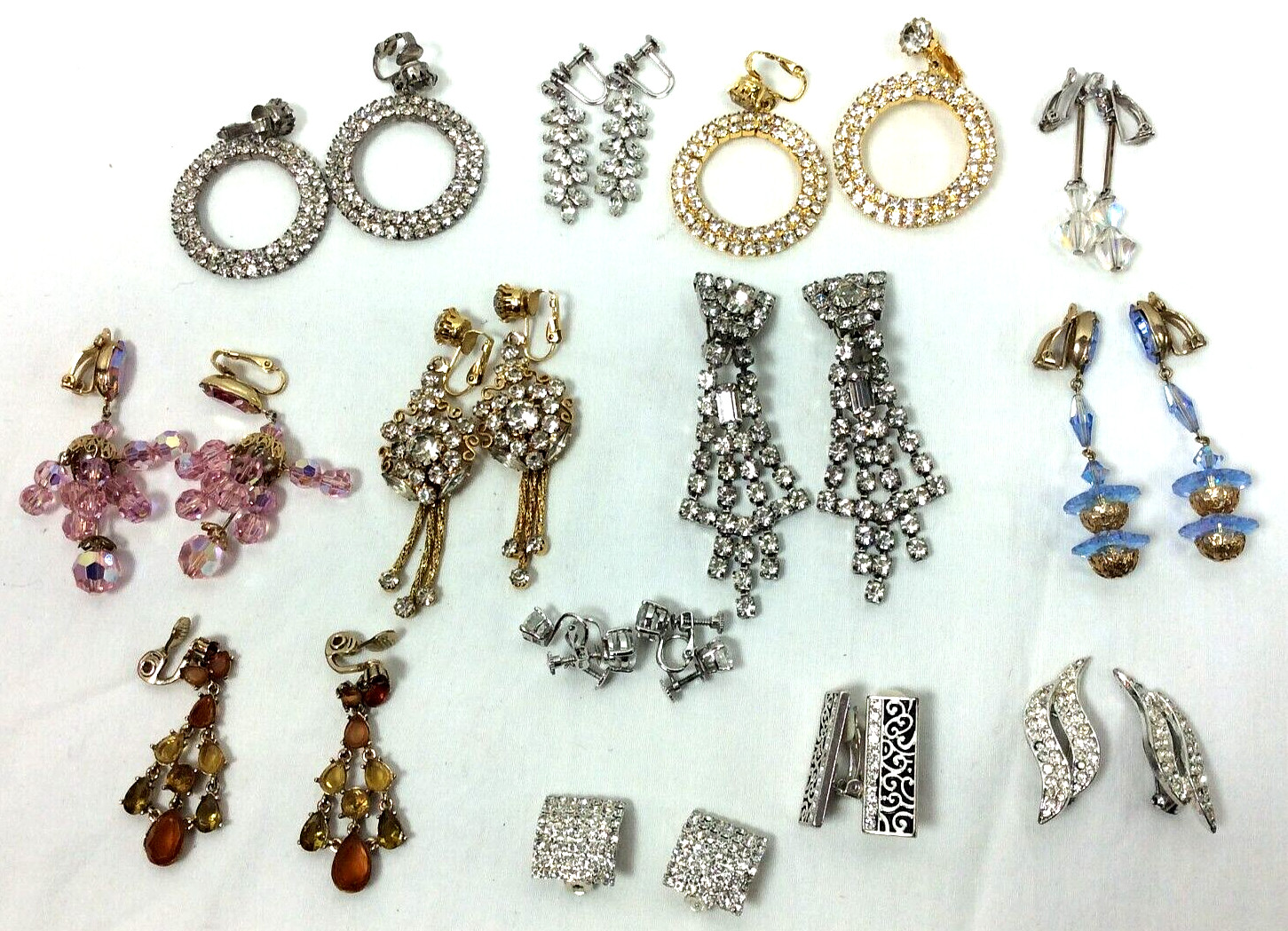 Vintage Lot of 14 Pair High End Rhinestone Earring Kramer NY Juliana Weiss T61