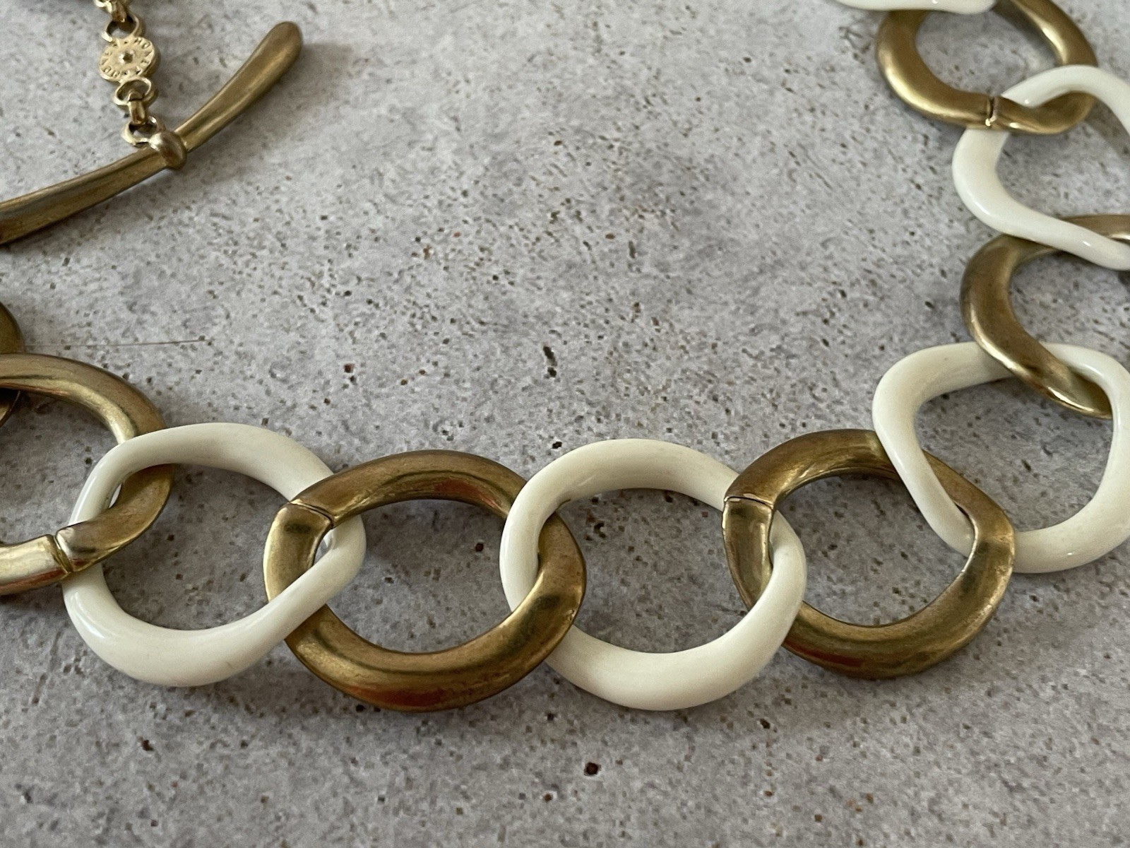 Vintage Monet Gold White Link Necklace Chunky Statement Chain Retro Modern
