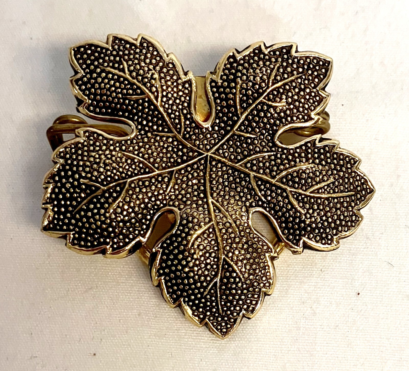 Textured Goldtone Leaf Brooch Scarf Pin Western Germany 2″ x 1.5″ Estate Sale!