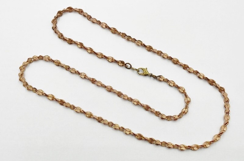 Vintage Rose Brass Twisted Hammered Double Cable 4mm. Chain 24″ Necklace W804