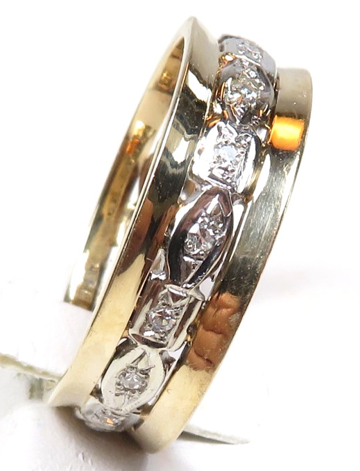 Antique Deco 1920’s 14K Two Tone Eternity Wedding Band Size 8.5 UK-Q1/2 EGL USA