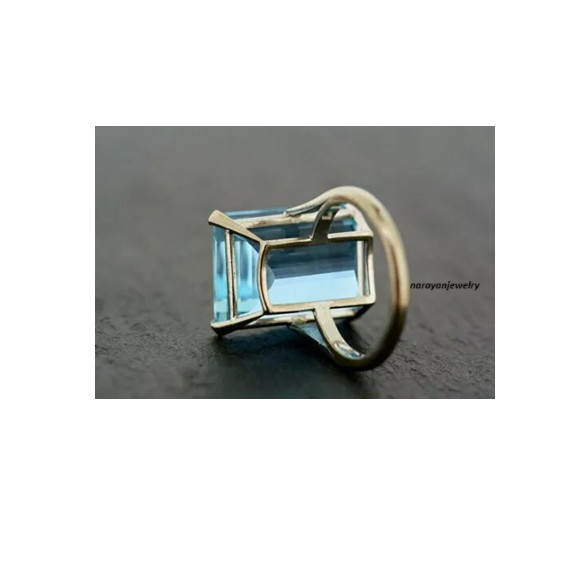 Unique Art Deco Style 6.00 Ct Emerald Cut Aquamarine Engagement Ring 925 Silver.