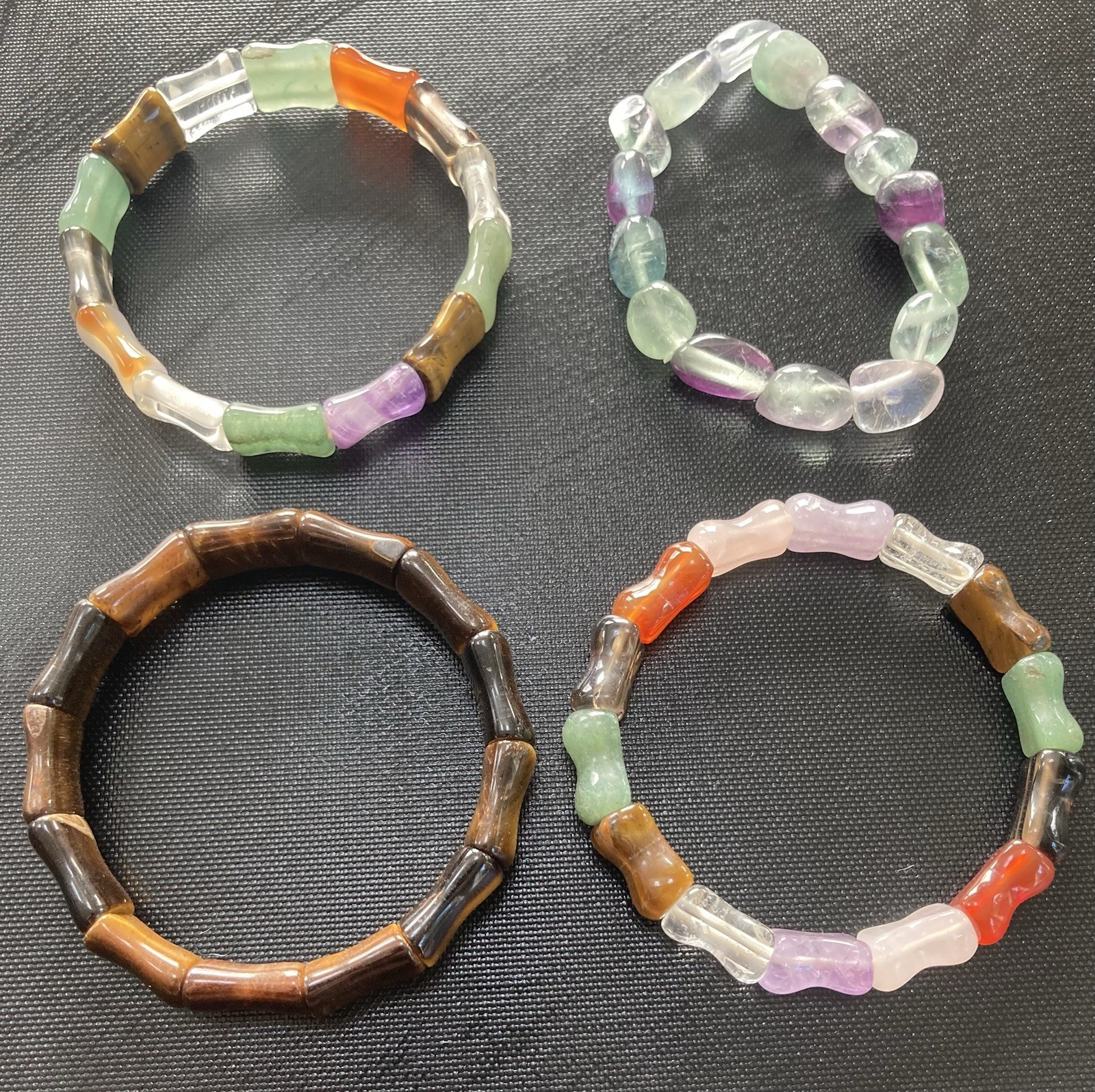Stone Bracelet Gemstone Lot of 4 Cold Carved Beads Healing Stretch Assorted