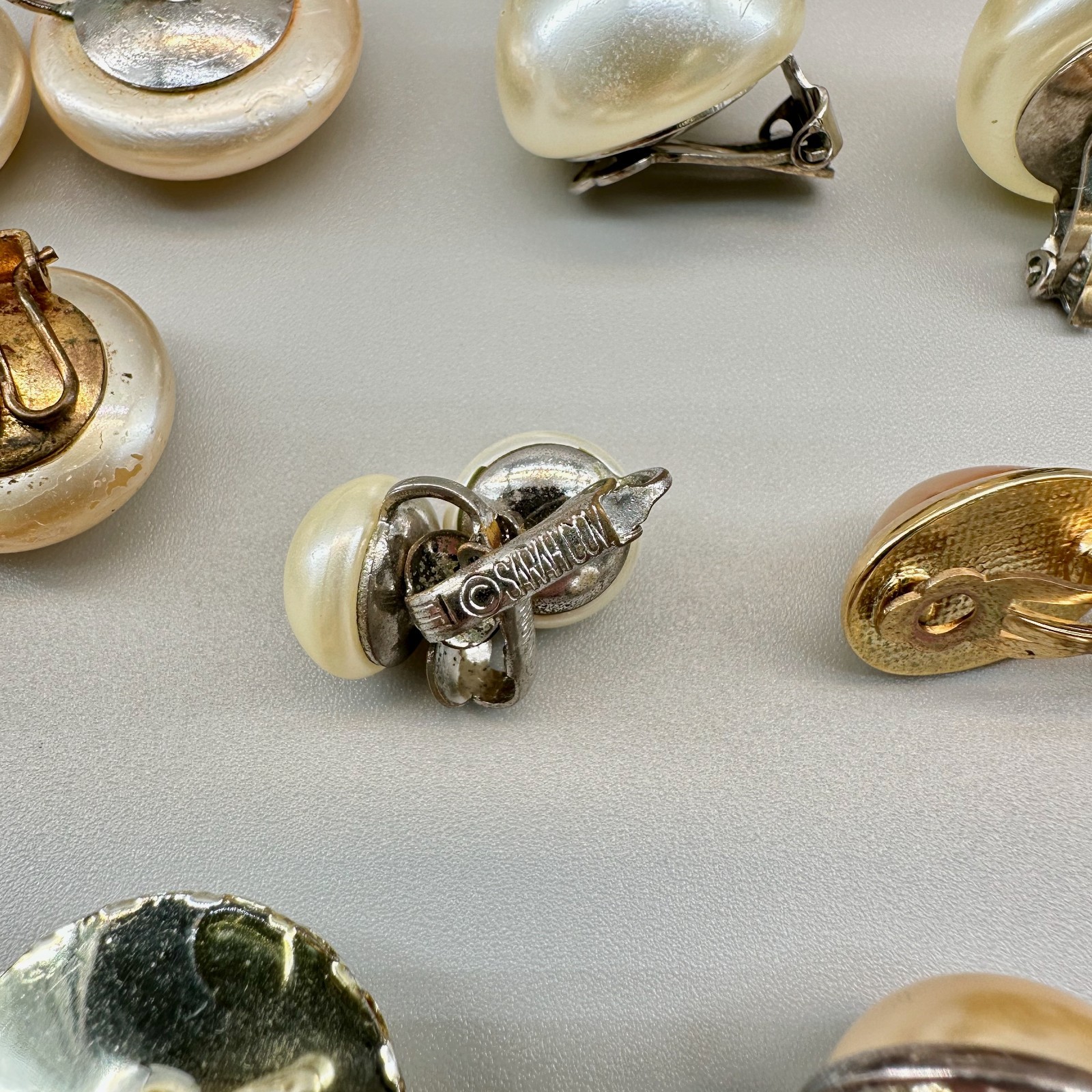 Vintage Clip Earrings Lot 20 Pairs 5 Single Assorted Faux Pearl Some Signed