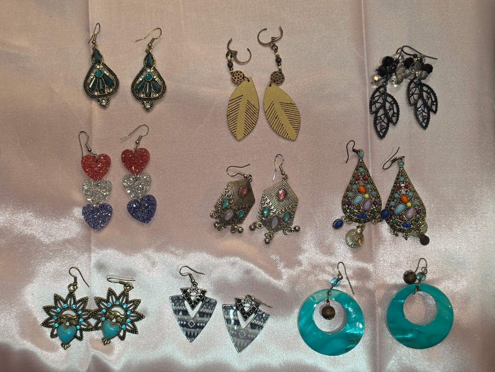 Women’s Mixed Lot Fashion Earrings 9pc Multicolor Dangle/Hoop Crystal Rhinestone