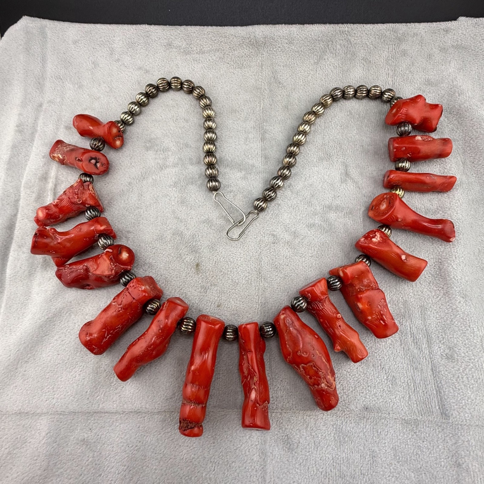 Vintage Red Branch Coral Necklace Silver Tone HEAVY 28”