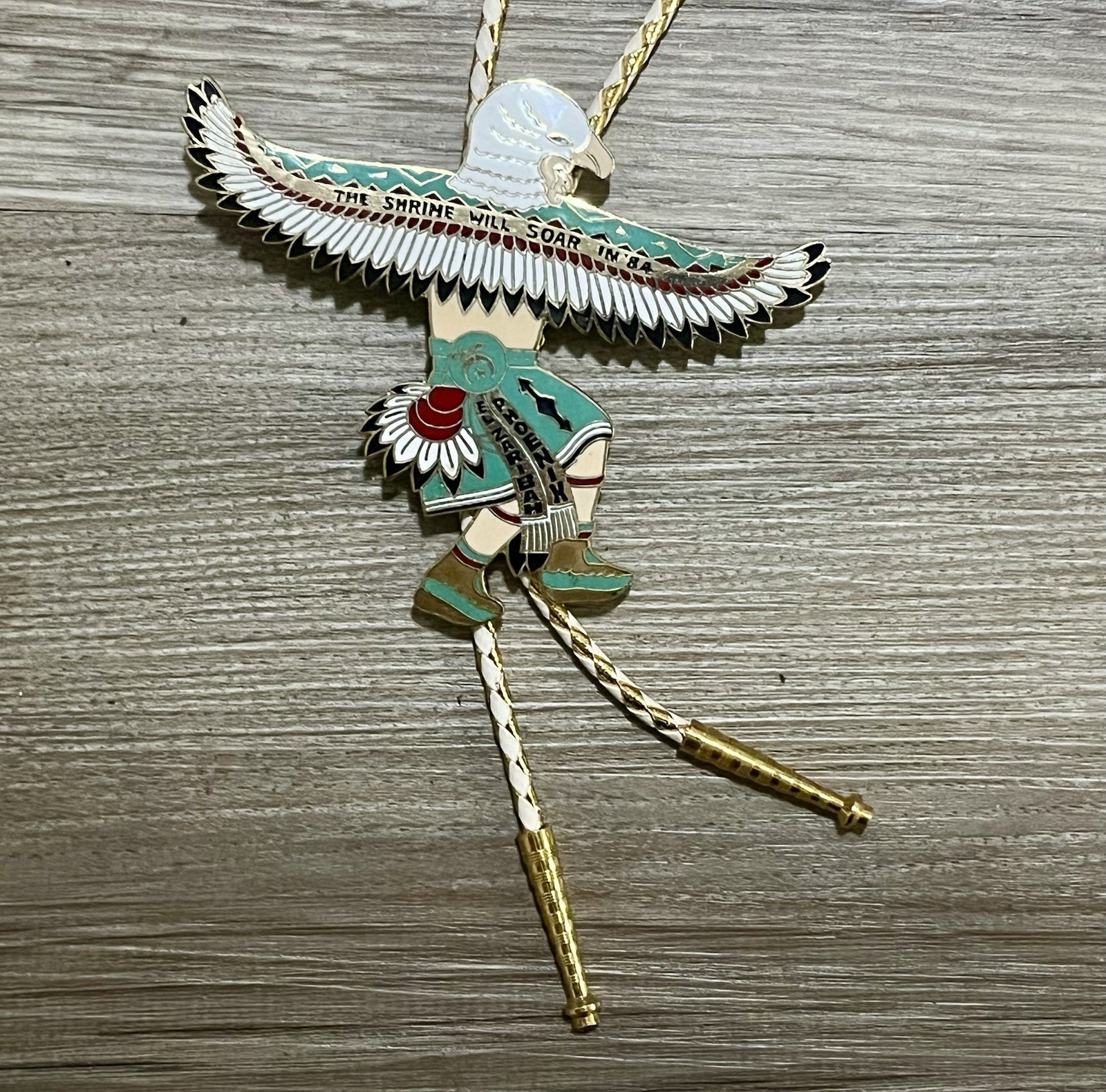 Vintage 1984 Kachina Dancer EL Zaribah Phoenix Shriner Enamel Bolo Tie Masonic
