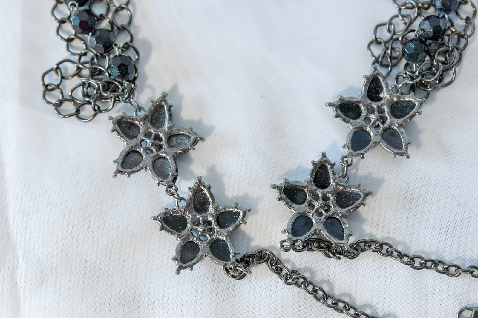 Vintage 90’s Black beaded,rhinestone and silver Statement necklace