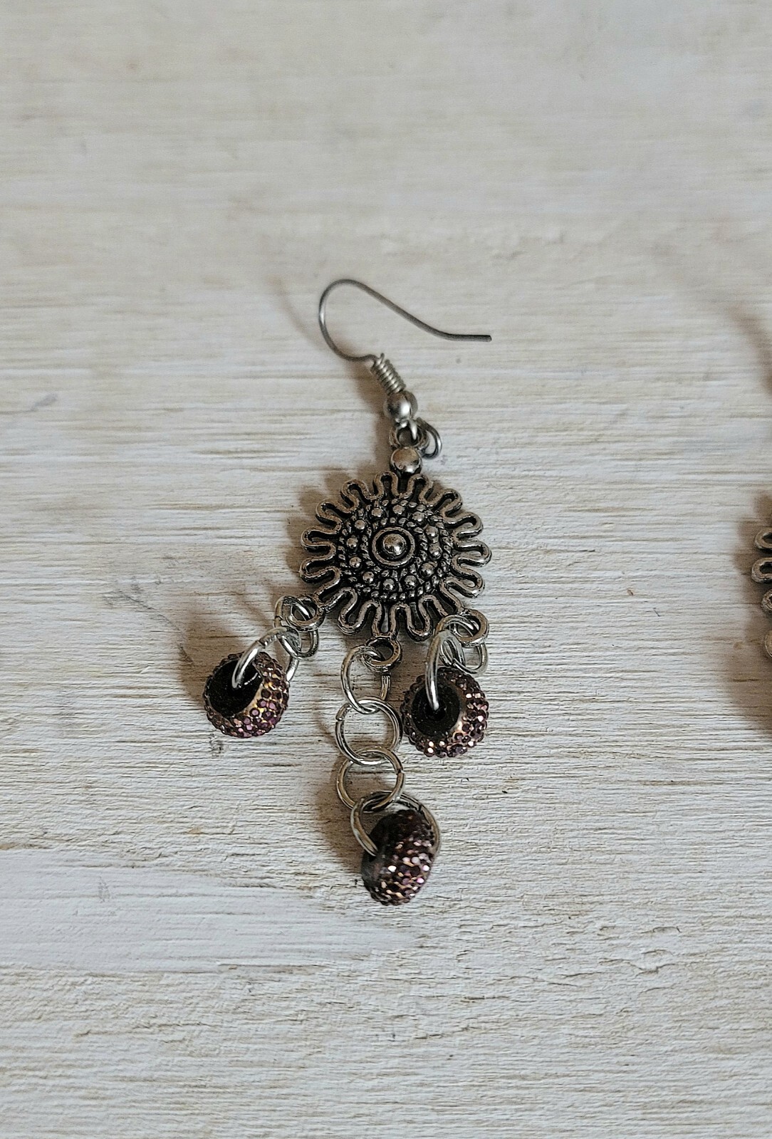 Vintage Earrings Costume Jewelry Handmade Sun Charm Art Deco B64