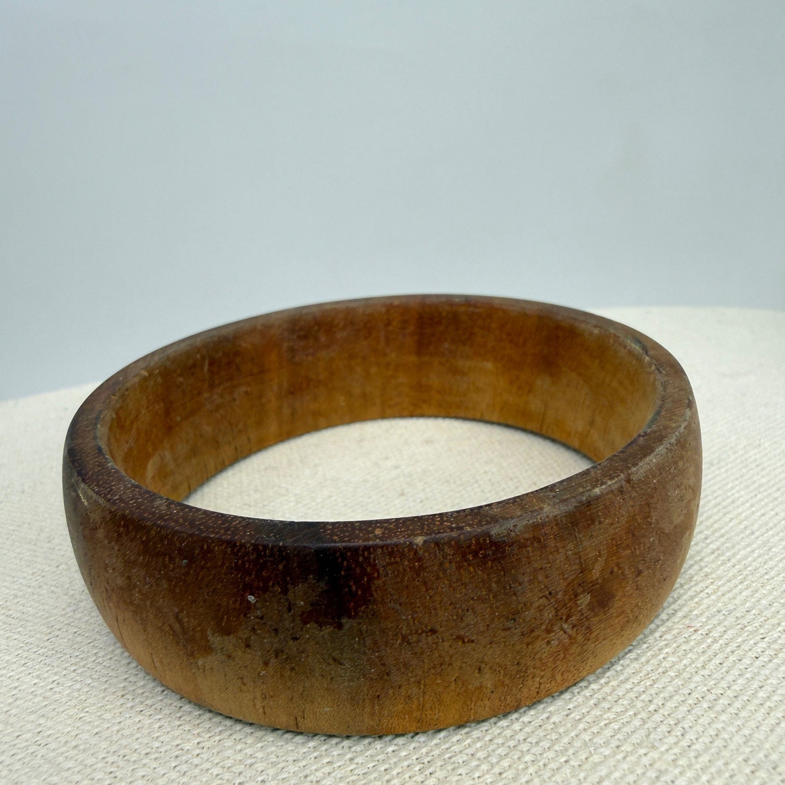 Vintage Wooden Bangle Bracelet Set Natural Rosewood Carved Two-Tone Boho 3pc