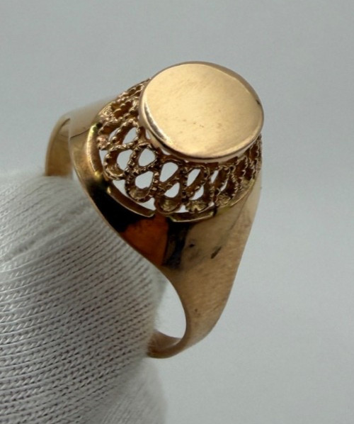 Vintage Soviet 14K Rose Gold Signet Ring 583 USSR Oval Ring Size 9.75 – 3.74g