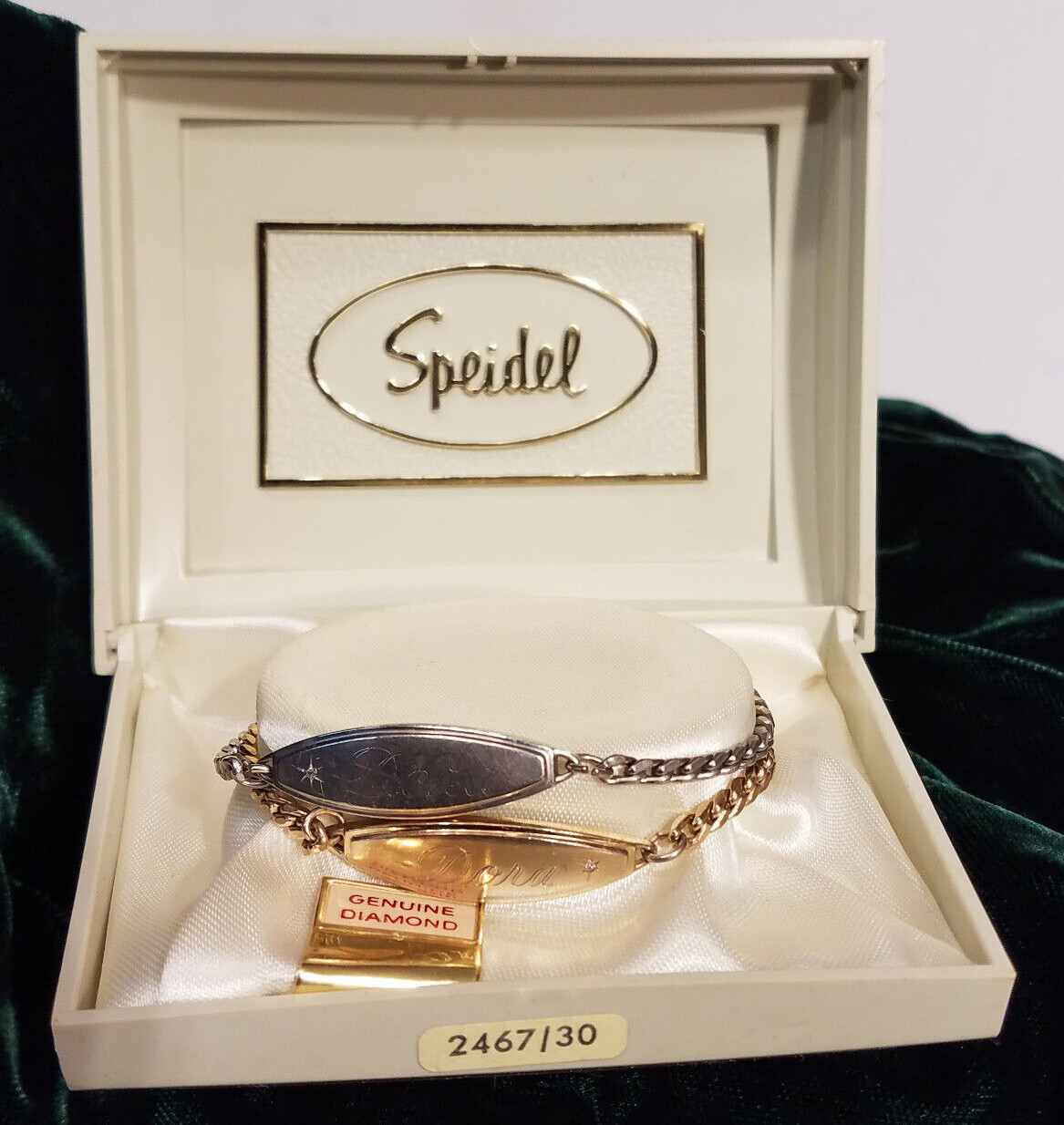 Lot Of 2 Identity Bracelet Speidel Diamond Accent Engraved ID Chain