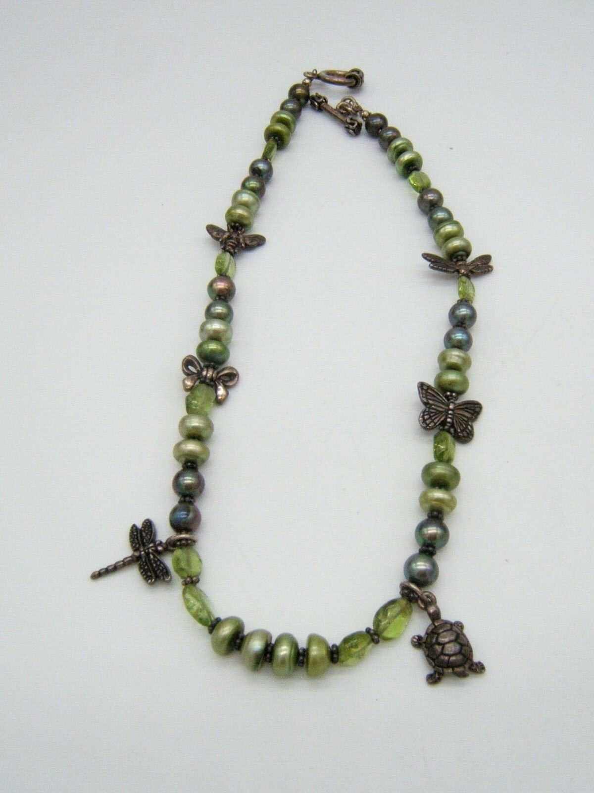 VINTAGE GREEN FRESH WATER PEARLS WITH INSECTS & CREATURES TOGGLE