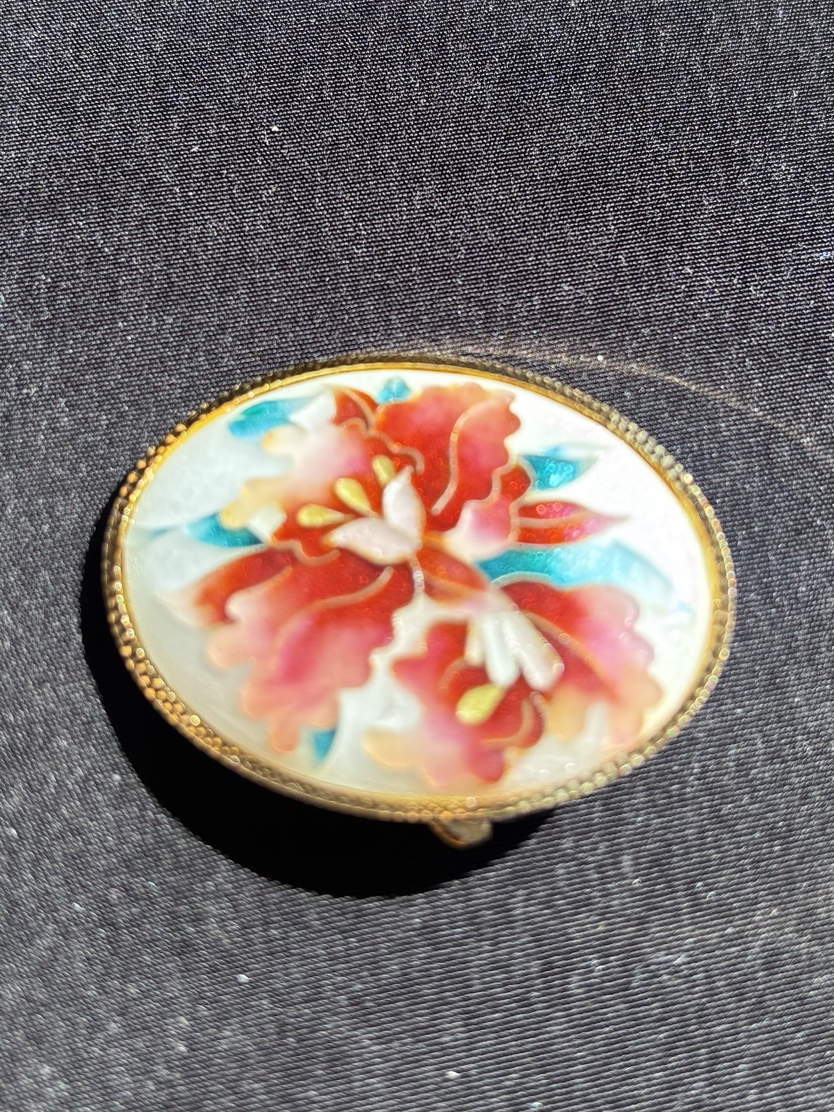 Japanese Cloisonné Enamel Multicolor Floral Brooch Oval Shape