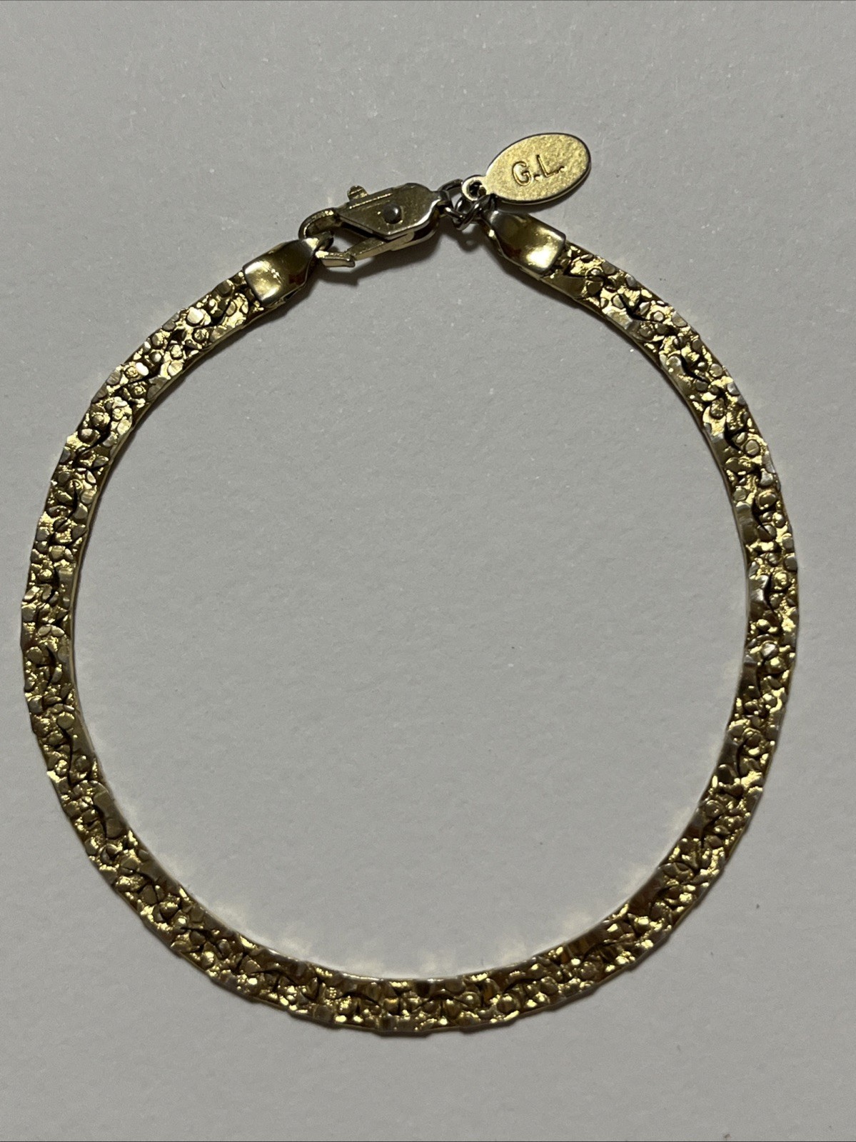 Vtg Flat Link Nugget Marked G.L. Textured Bracelet 4mm 7.75” 6.96gr