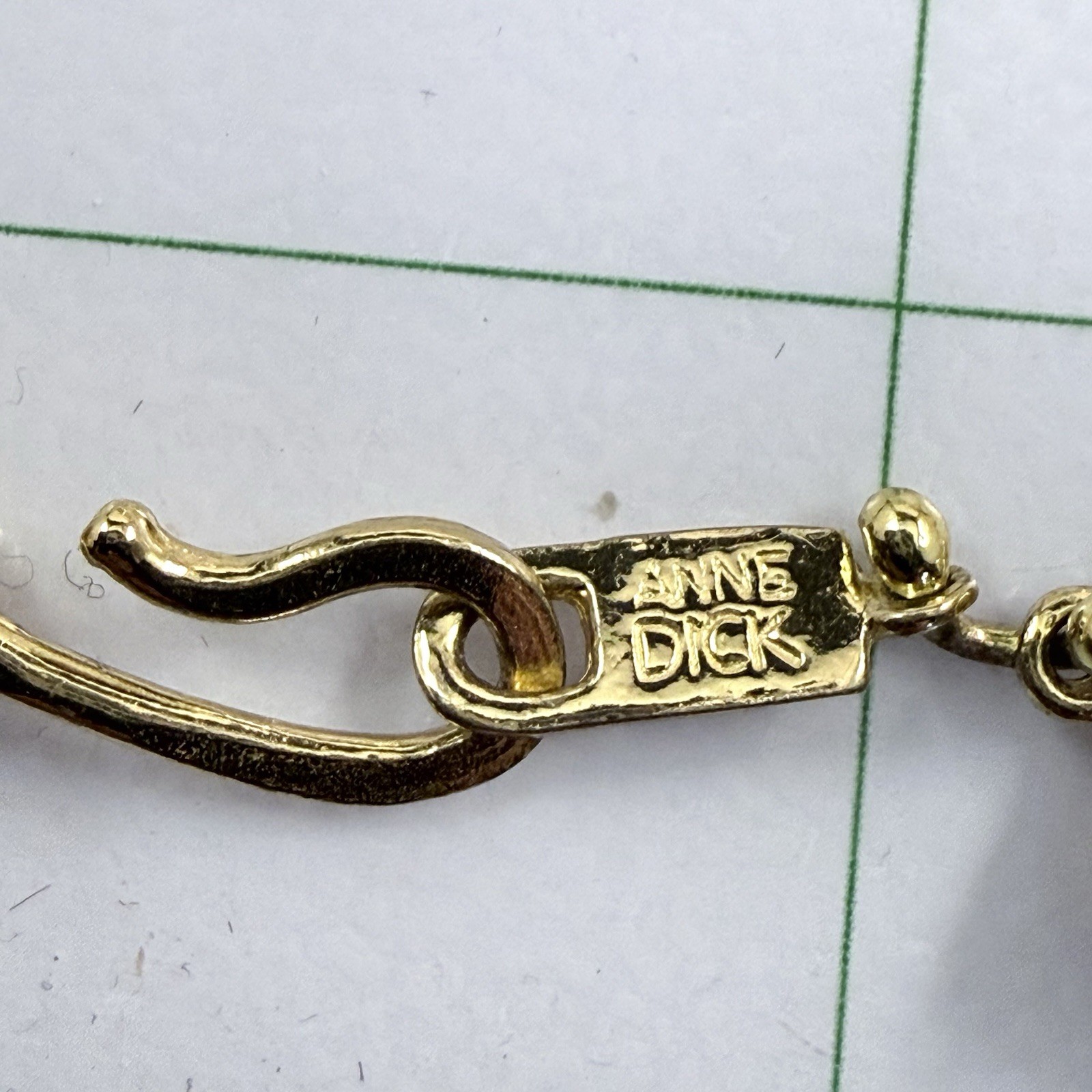 Vintage Anne Dick Signed Beautiful Brutalist Necklace Gold Tone 26”
