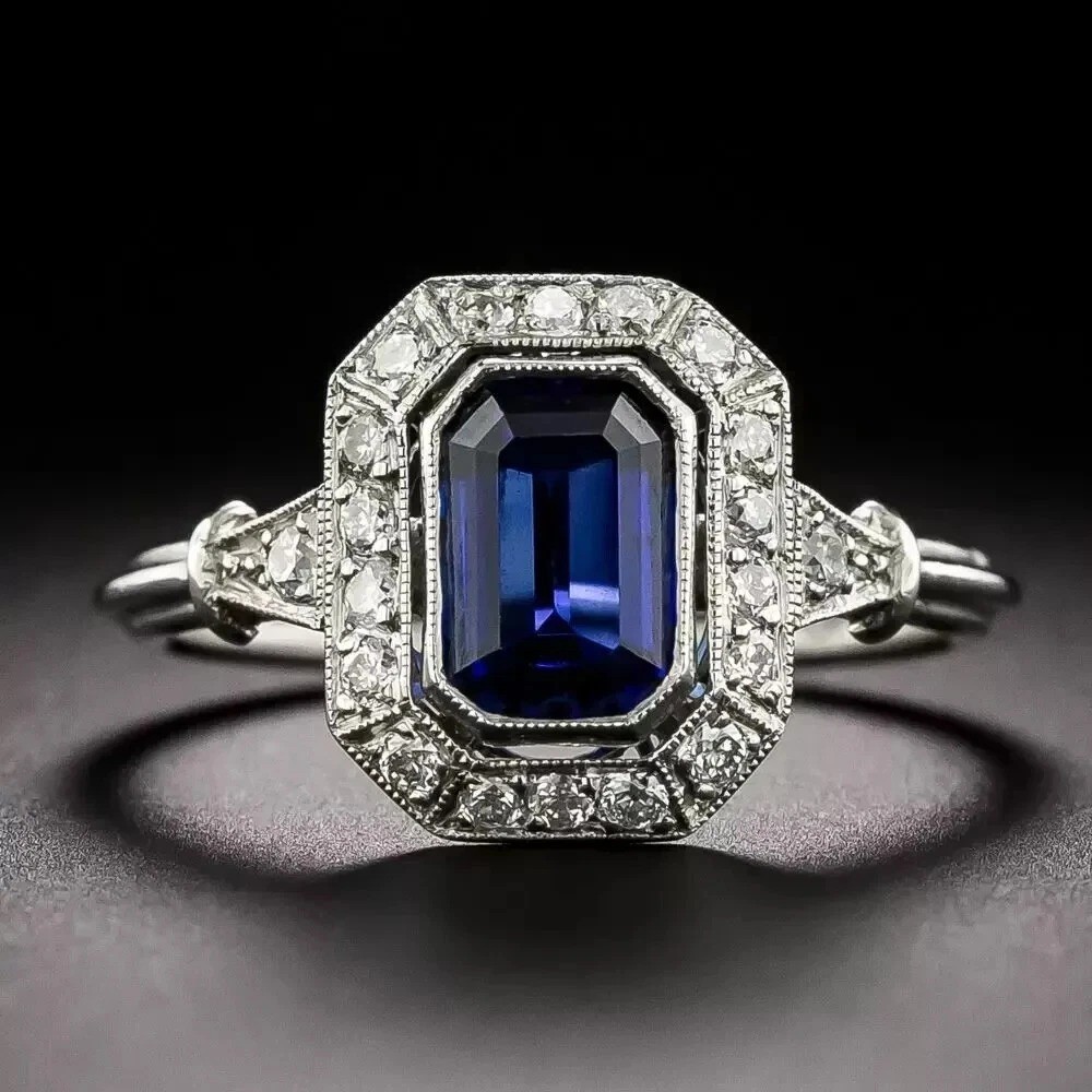 3Ct Art Deco Lab Created Sapphire Anniversary Wedding 14K White Gold Finish Ring
