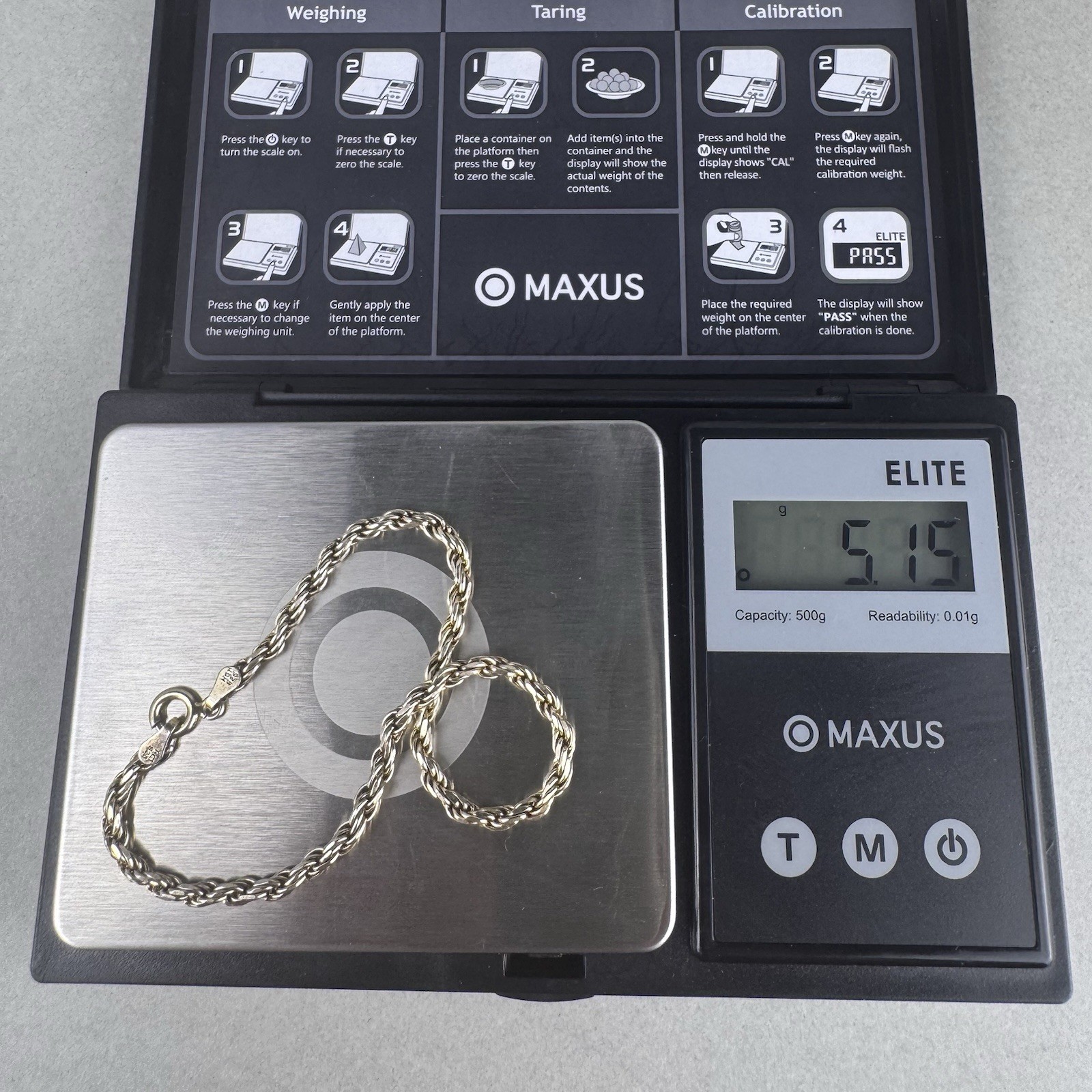 Vintage HCT Italy Gold Plated Sterling Silver Twisted Rope Chain Bracelet 7.75”