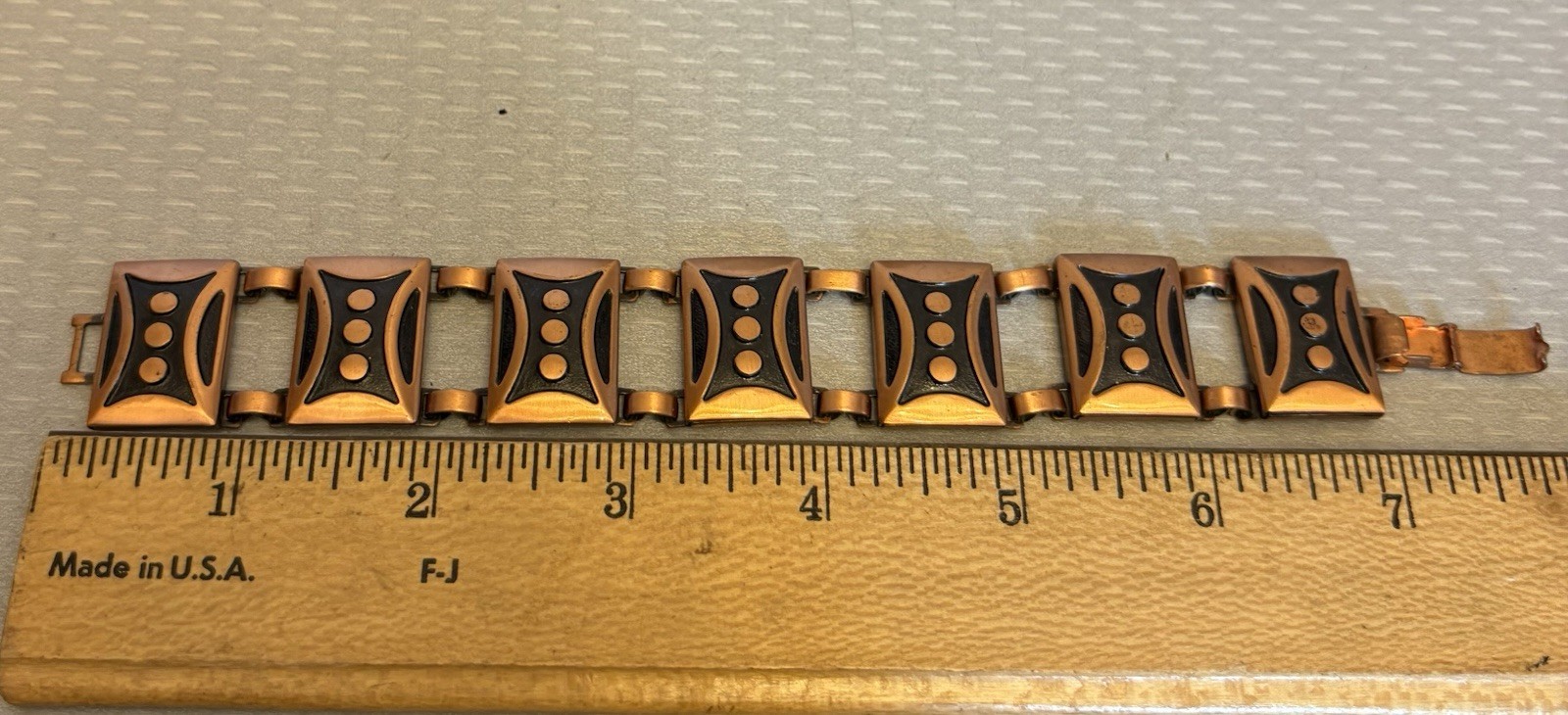 MCM Vintage Copper Bracelet Dot Pattern Domed Linked Panels 7” unsigned