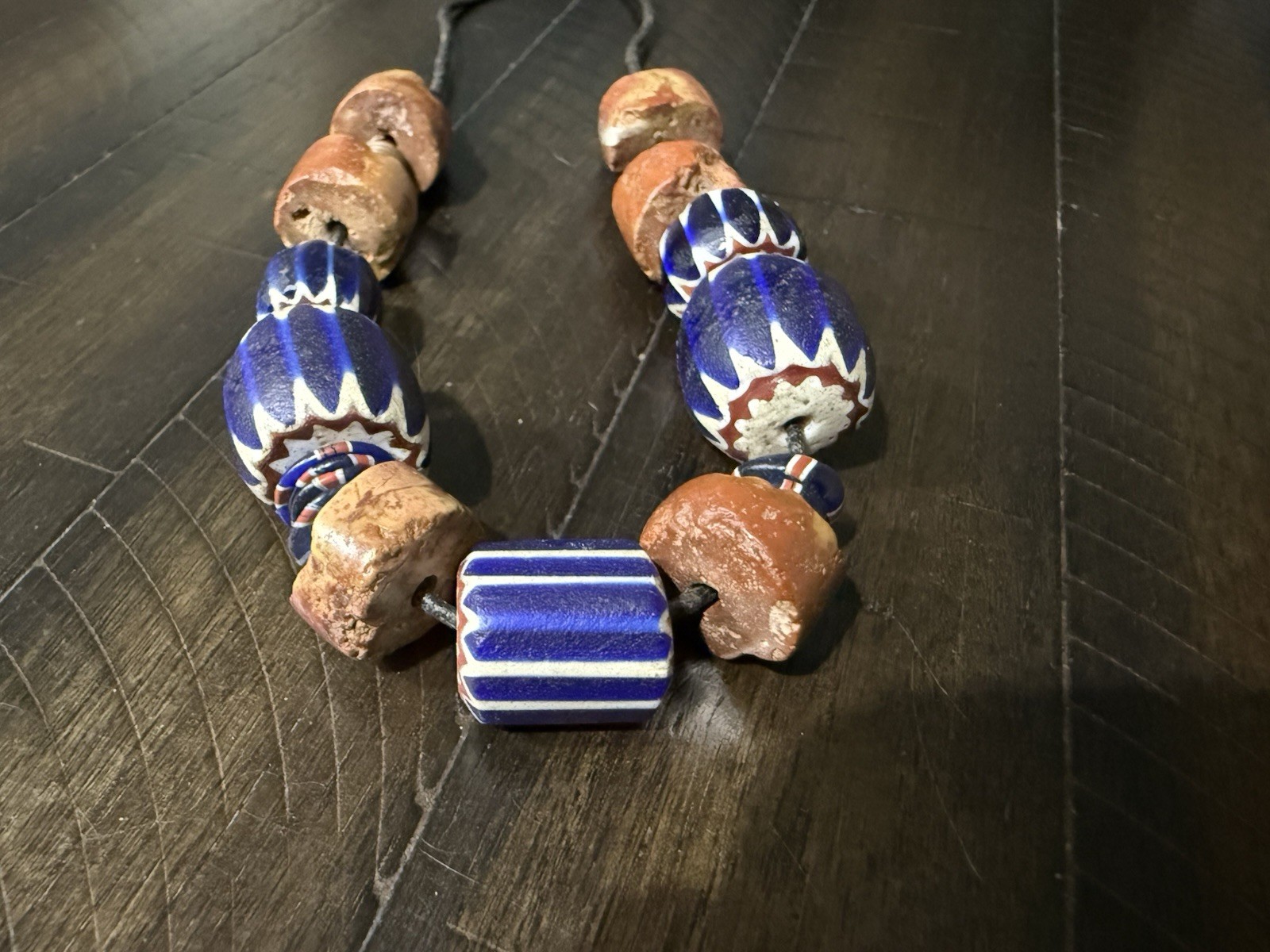 Antique Old African Venetian Chevron Glass Trade Bead Beaded Necklace