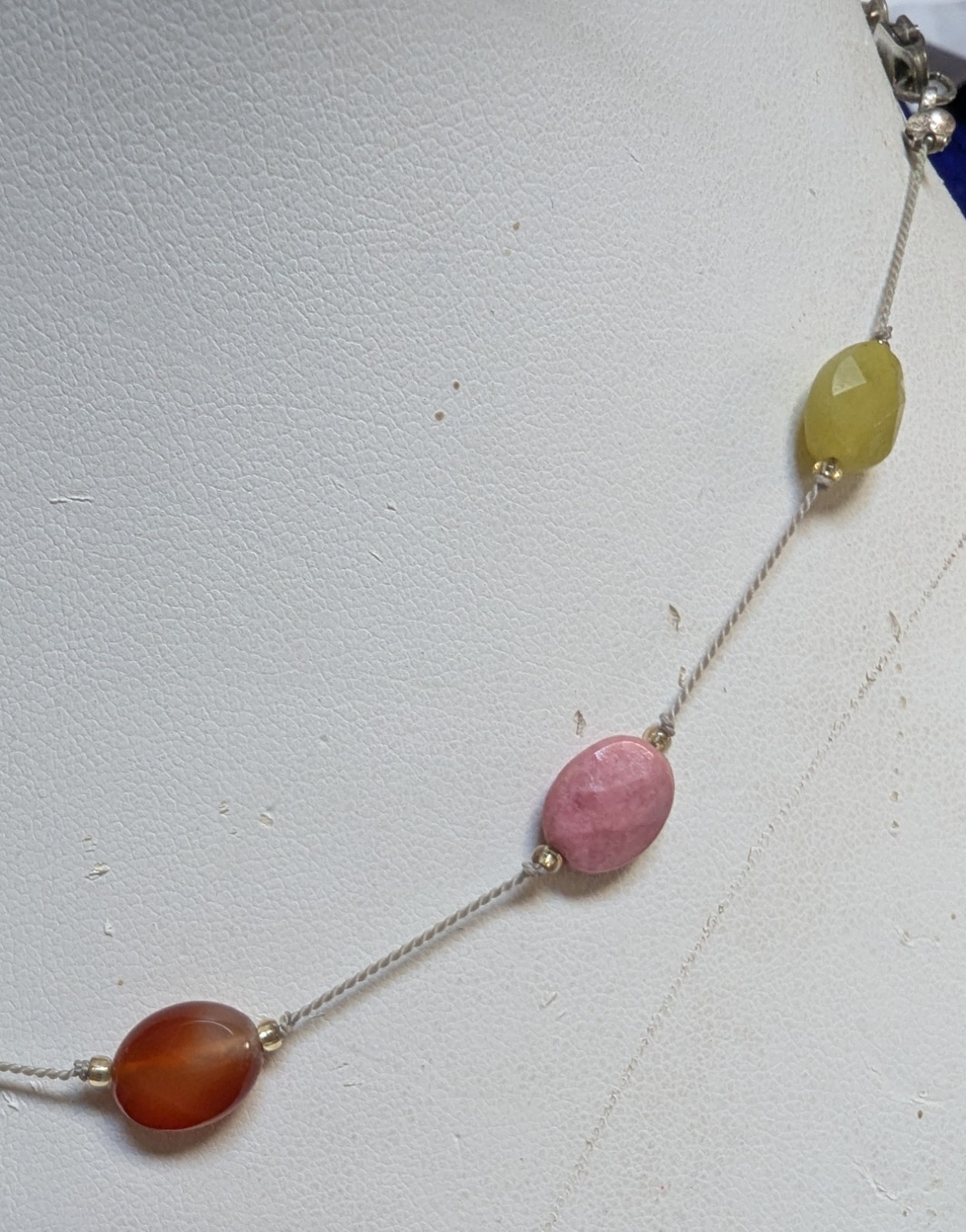 Sterling Silver With Small Faceted Stones And A Vtg Acrylic Oval Beads Necklace