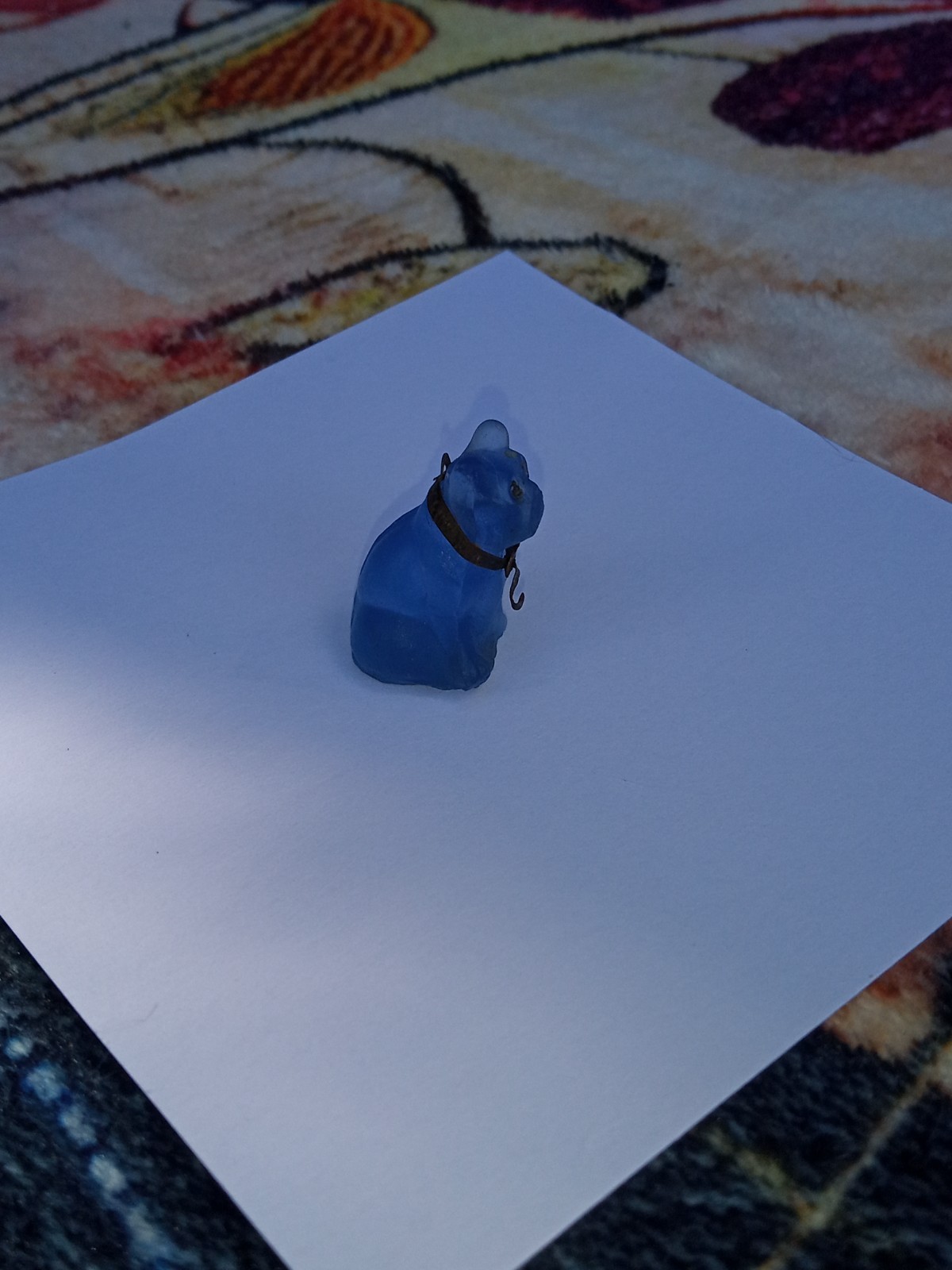 Antique, Vintage Czech Blue Pug, Bulldog Cracker Jack Glass Charm, Prize, 1″