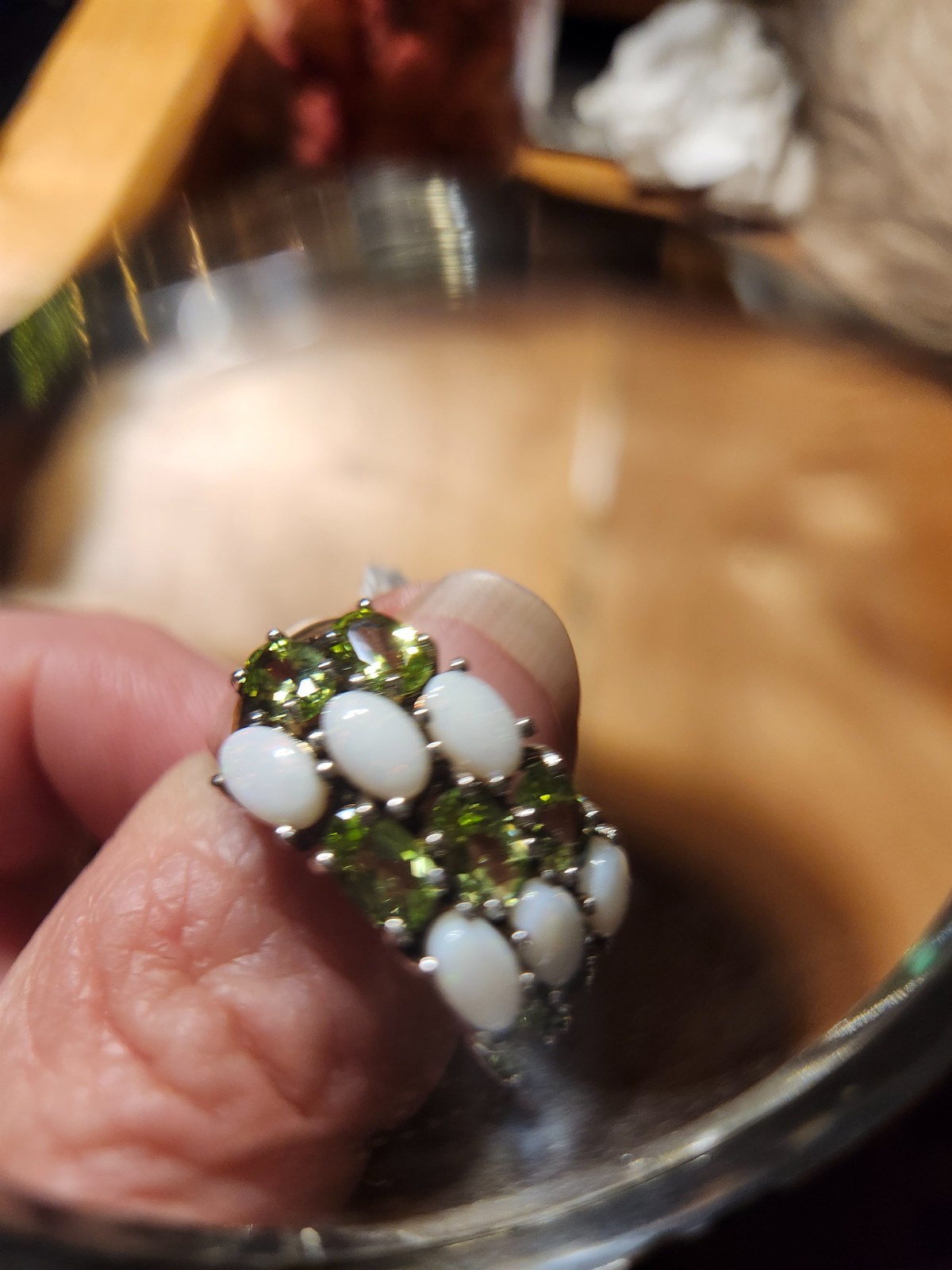 Peridot and Opal Ring Size 8 – .925 Sterling Silver
