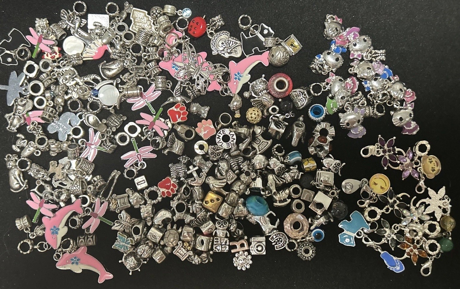 Vintage Lot 181 Charms Bead Spacer Clip Dangle Mix Rhinestone Enamel Collection