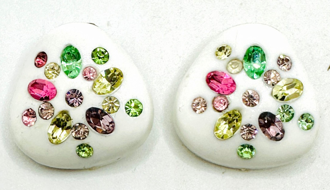 Unusual Vintage Faux Thermoset Multicolor Rhinestone Early Plastic Earrings