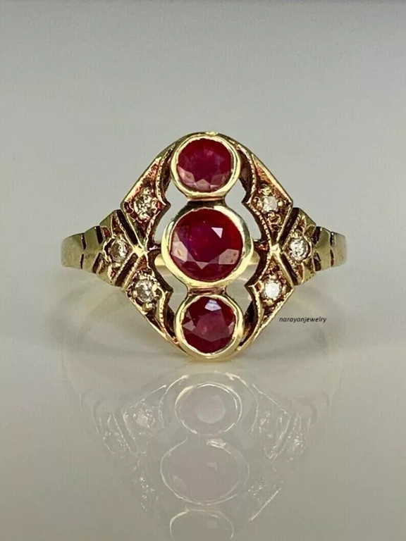 Edwardian 3CT Round Cut Red Ruby Women’s Vintage Ring 14K Yellow Gold Plated