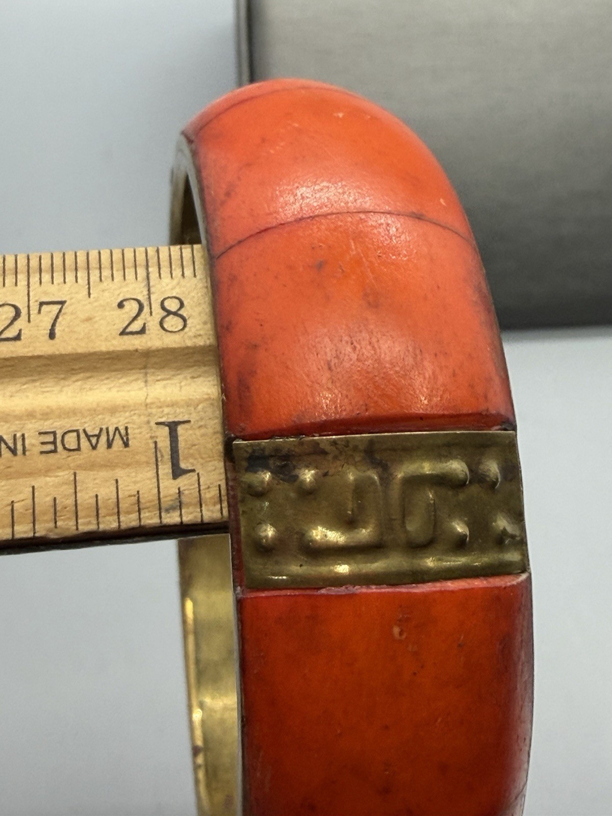 Orange Wood And Brass Textured Made In India Bangle Large Size 9″ Stacker