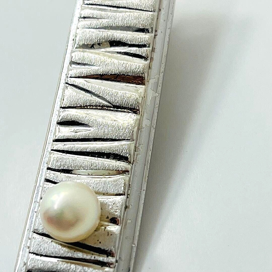 OLD TASAKI JAPAN Akoya 6.4mm Pearl Silver Tie Bar Clip Super Rare OOP
