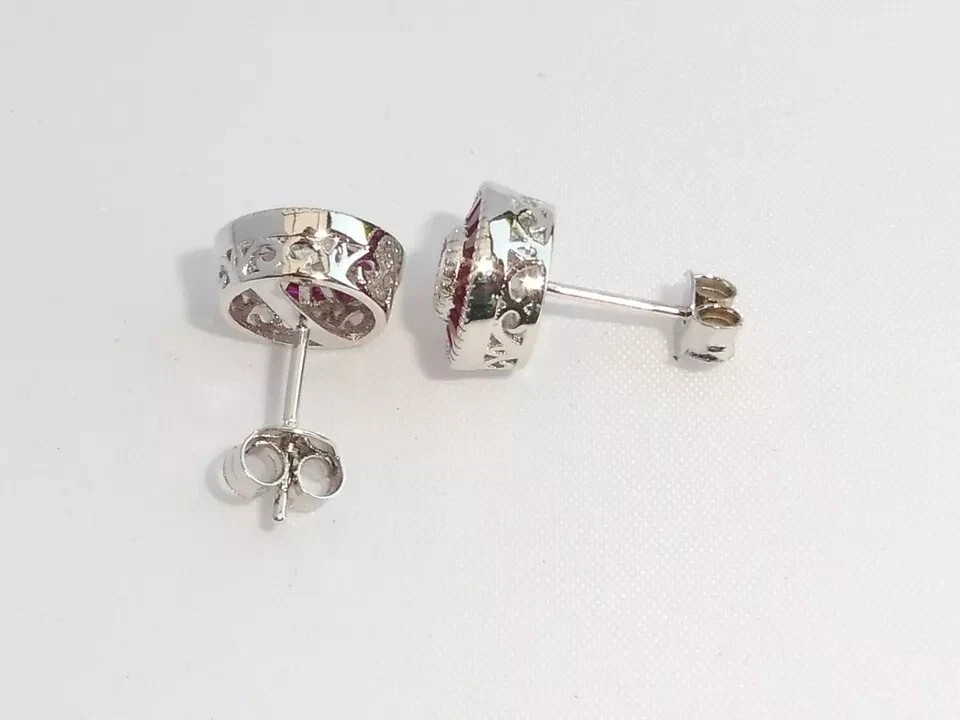 Art Deco Style Lab Created Diamond Wedding Anniversary 14K White Gold FN Earring