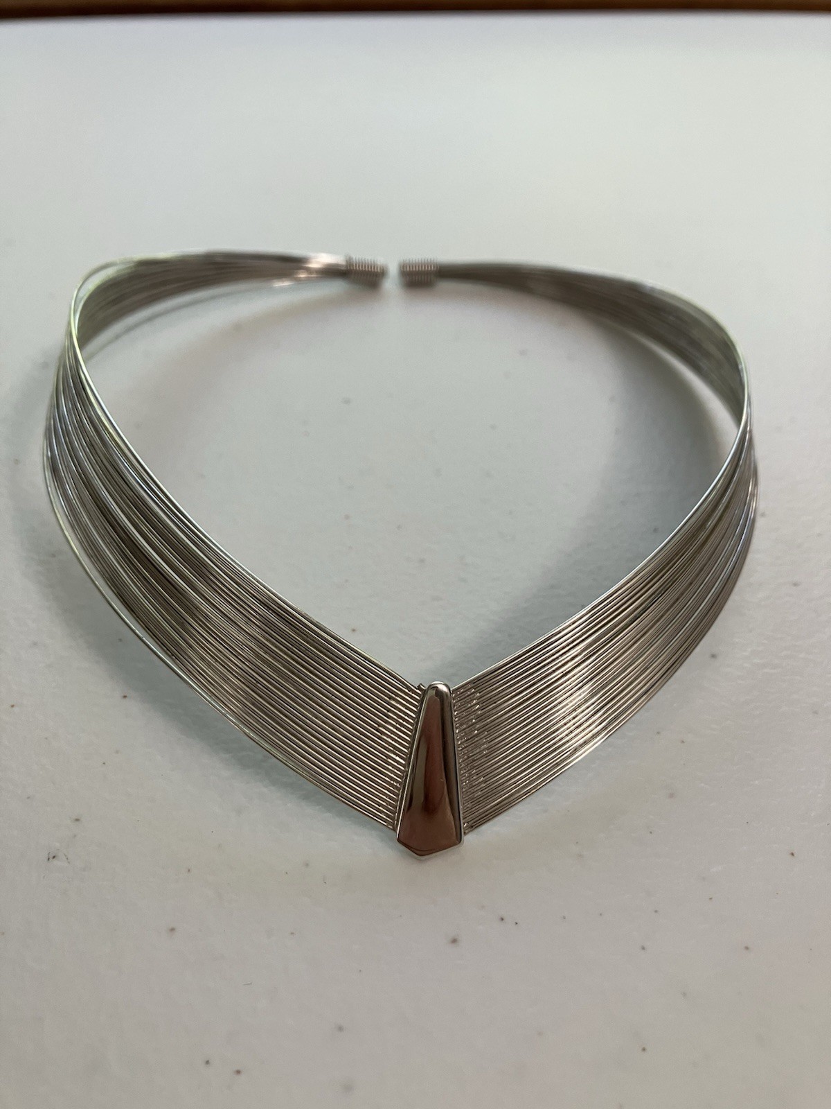 Vintage Silver Tone Torque Necklace Modernist Polished Wire Collar Choker