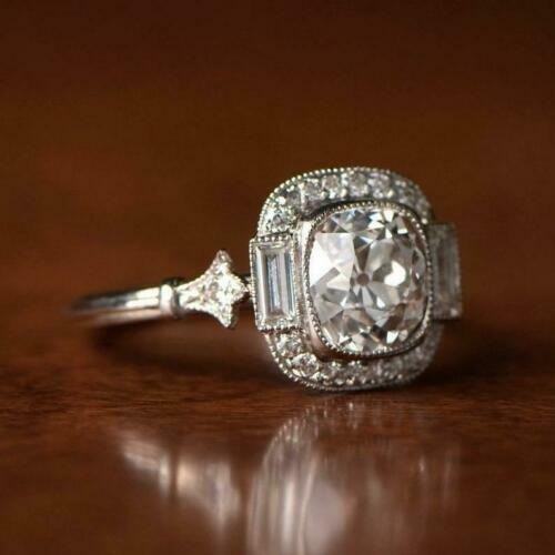 3.10 Ct White Diamond Art Deco Vintage Engagement Ring 925 Sterling Silver