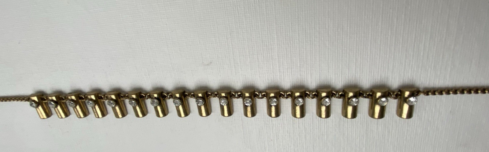 Vtg Necklace Goldtone Round Bezel Set Rhinestones Bar Link Chain 20″ Tribal Adj