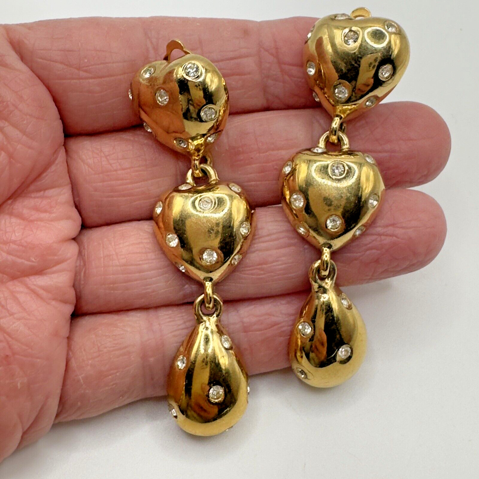 Givenchy Vintage Heart Clip Earrings Gold Tone Chunky Runway 1980 Valentines Day
