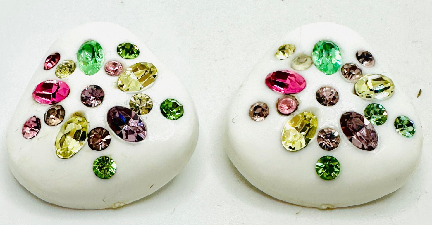 Unusual Vintage Faux Thermoset Multicolor Rhinestone Early Plastic Earrings