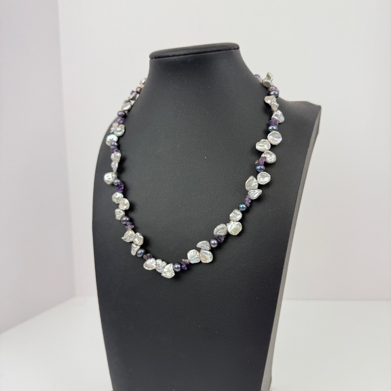 Freshwater Keshi Pearl OP Signed Sterling Silver Lavender Purple 16″ Necklace