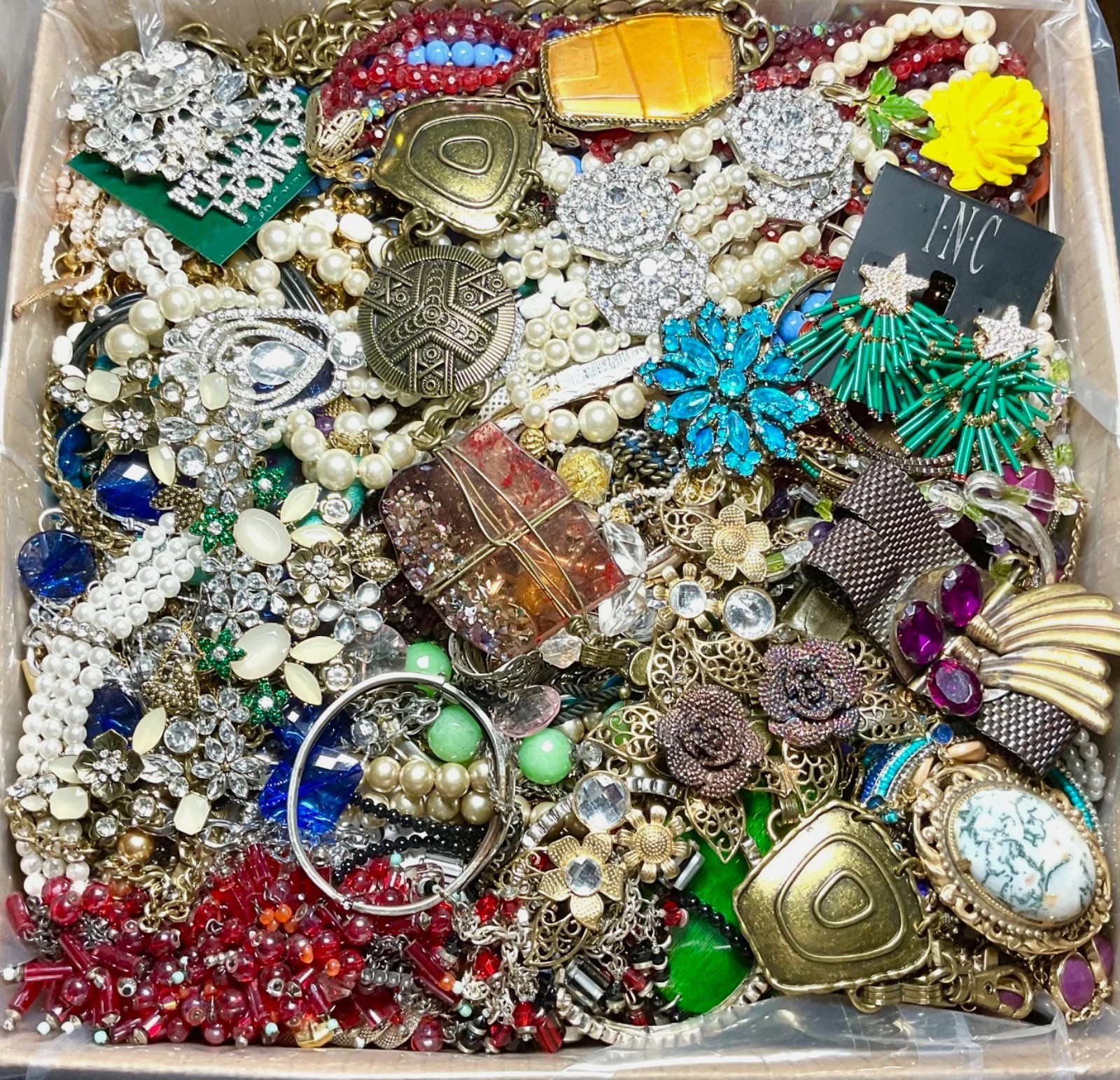 Jewelry Treasure Box Lot Unsearched Unsorted Vtg & New Junk & Good Resell 3 Lbs